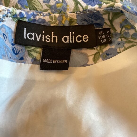 Lavish Alice Mini Dress Size 2 Floral Ruched Mini Dress Ruffled Gathered Sleeves - Picture 2 of 7